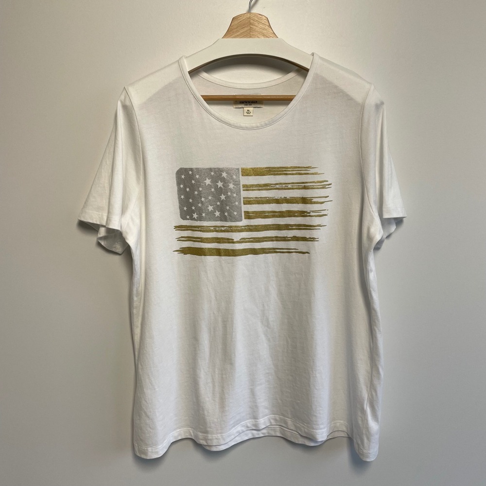 Norm Thompson Womens White American Flag Graphic T Shirt Size XL